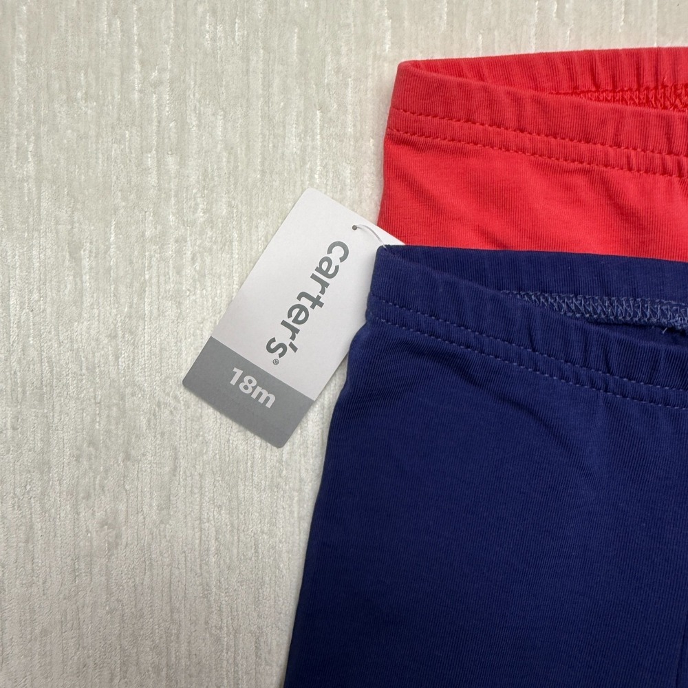 Carters Girls 18M Leggings 2 Pack Pink Navy Blue Ribbed Knit Elastic Waist NEW - Picture 2 of 11